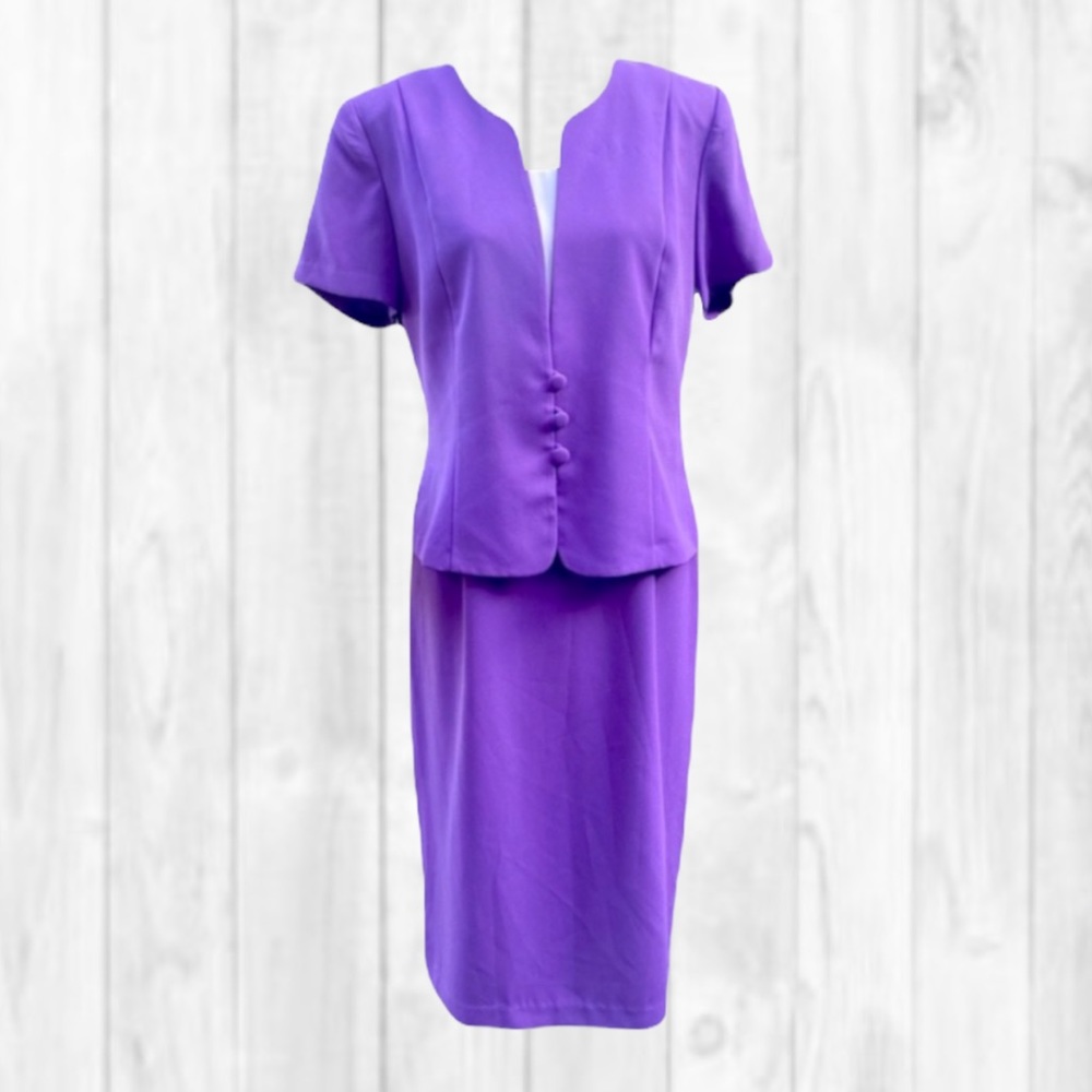 AGBdress Vintage Purple Short Sleeve Front Buttons One Piece Jacket Dress (14)